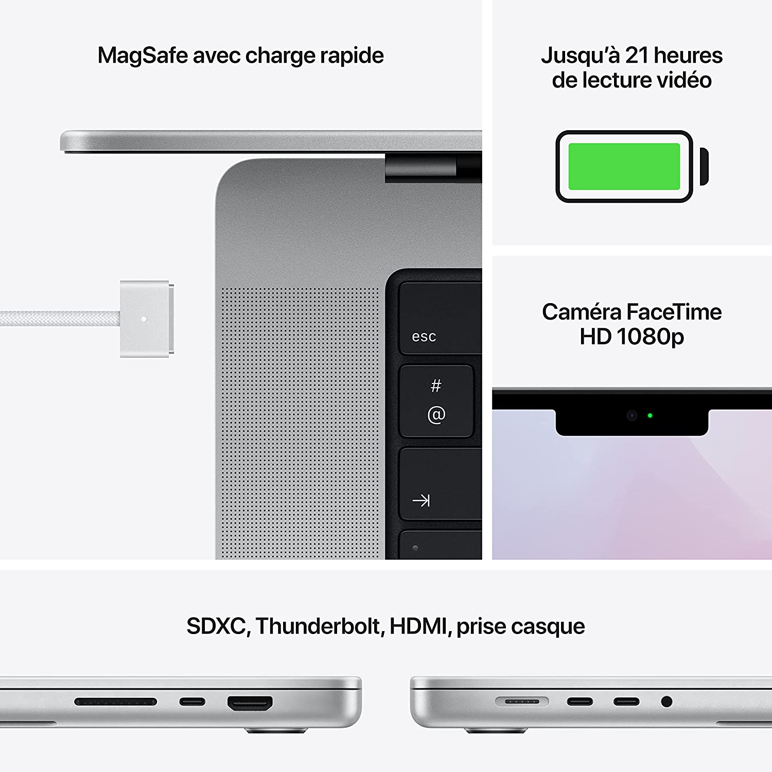 2021 Apple MacBook Pro (16 pouces, Puce Apple M1 Pro avec CPU 10 cœurs et GPU 16 cœurs, 16 Go RAM, 512 Go SSD) - Argent