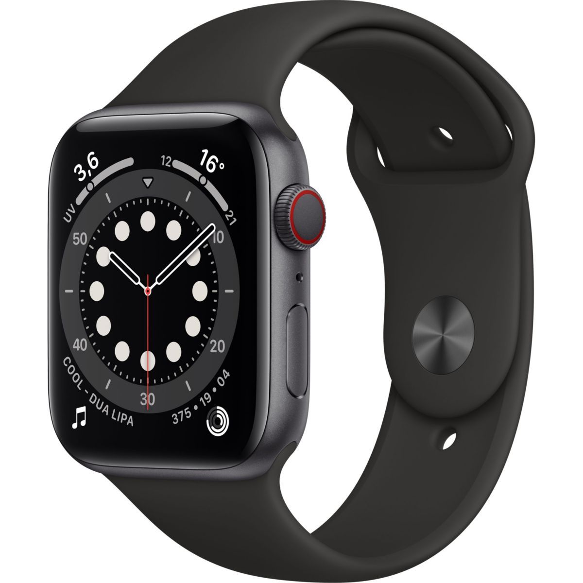 Apple Watch Series 6 (GPS + Cellular) - Boitier 44 mm aluminium gris avec bracelet sport noir - Apple