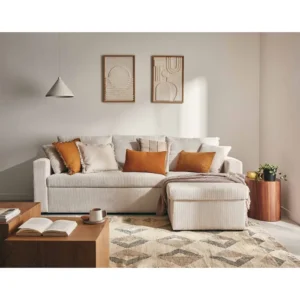 Cyrus - canapé d'angle réversible 4 places - convertible avec coffre - en velours côtelé - Beige