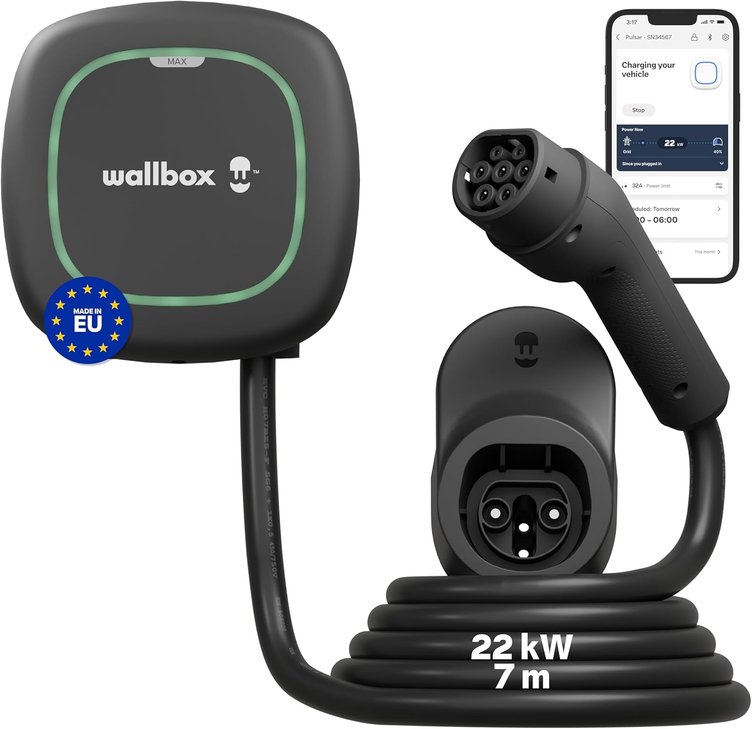 r1 Pulsar Max 22kW Wallbox – 32A Ladegerät für Elektroautos – Bild 1
