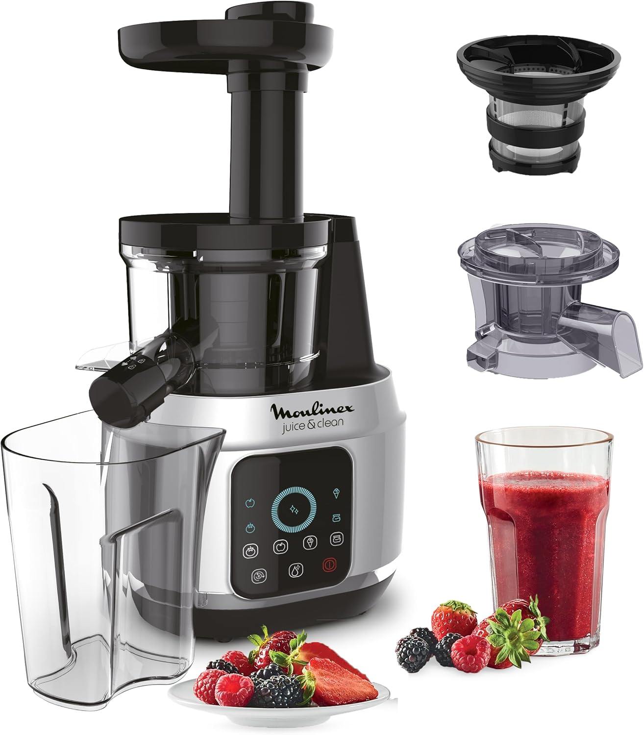 u1 Moulinex Juice & Clean Entsafter für Obst und Gemüse, vitaminangereicherte Säfte, Pressung, 150 W, 42–83 U/min – Bild 1